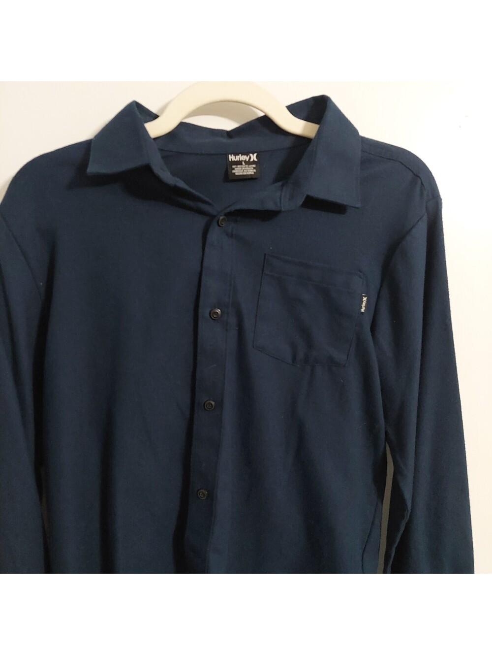 Hurley Navy Blue Long Sleeve Button-Up Shirt Size L